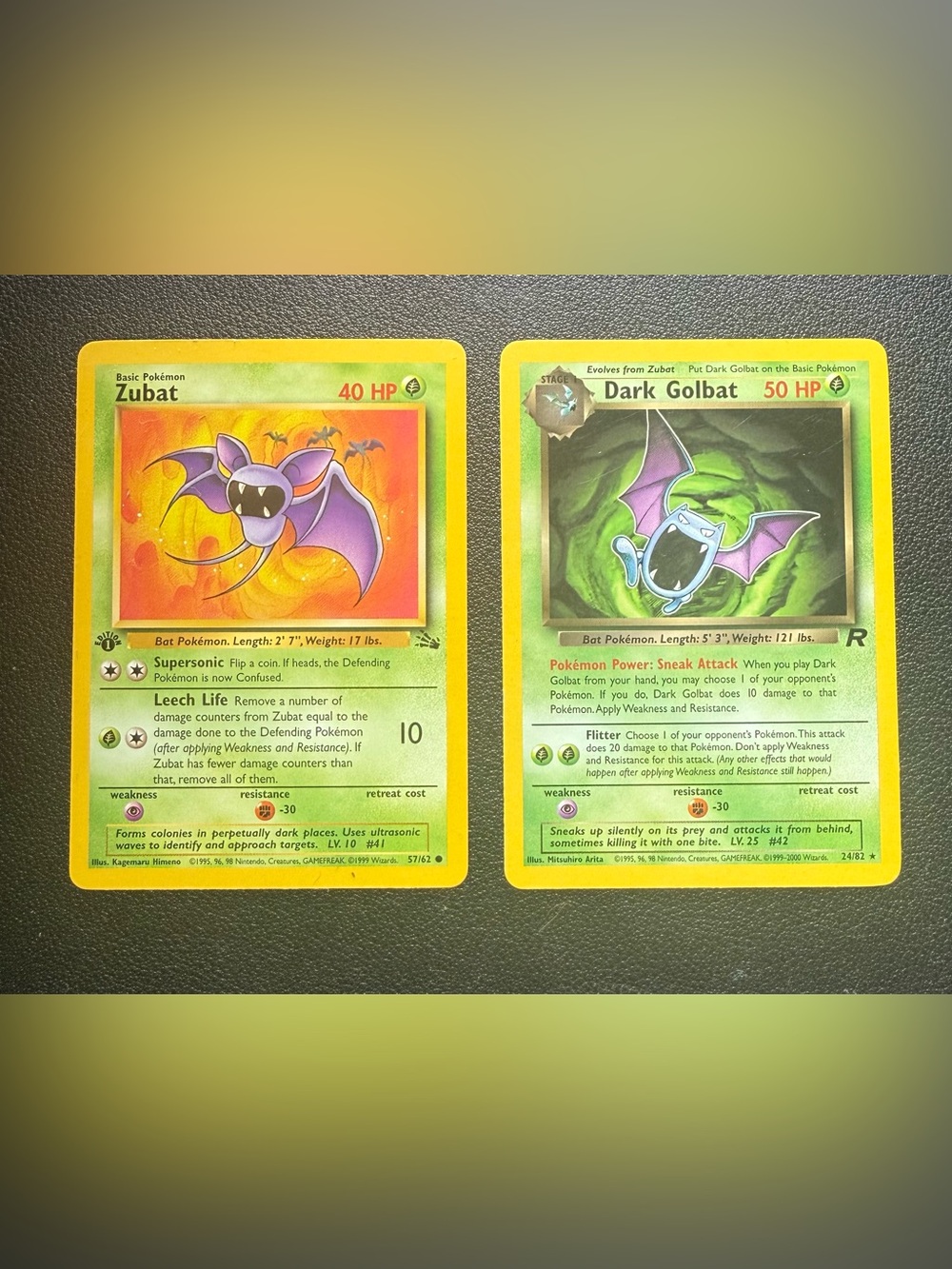 Pokemon — Bundle of 2 — Zubat (1st Edition) and Dark Golbat (Rare)